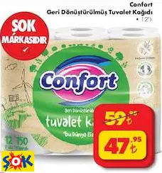 CONFORT GERİ DÖNÜŞTÜRÜLMÜŞ TUVALET KAĞIDI • 12’Lİ